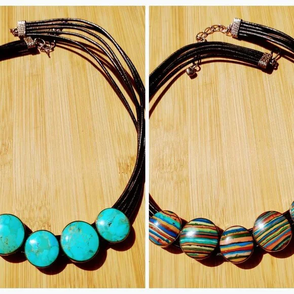 Jay King DTR 925 Sterling Silver Turquoise Rainbow Calsilica Reversible - Picture 3 of 10